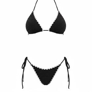 bebe Black and White Crochet Bikini Set